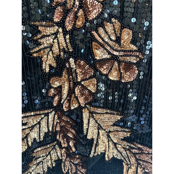 Vintage 80's Stenay Short Sleeve Sequin Floral 100% Silk Formal Blouse Size XL - Picture 3 of 9